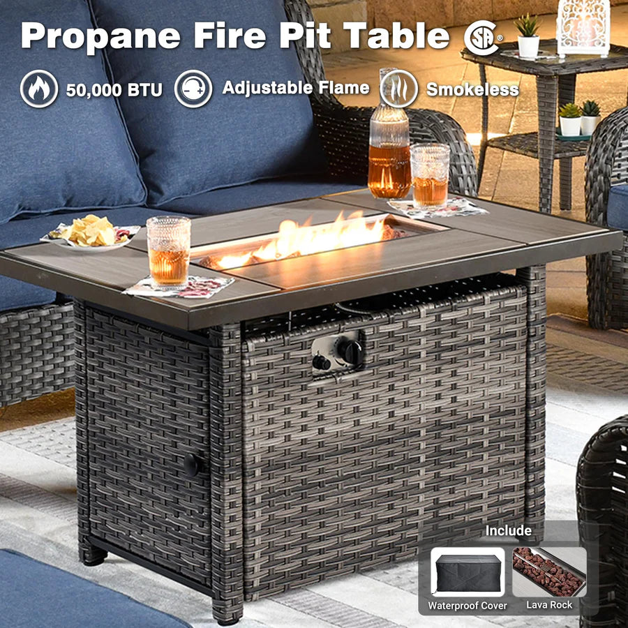 Patio 6-Piece Conversation Set with 42'' Rectangle Propane Fire Pit Table Kenard
