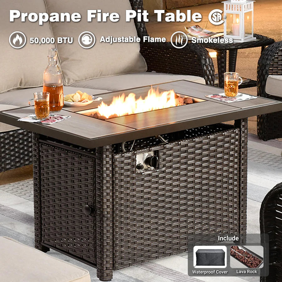 Patio 6-Piece Conversation Set with 42'' Rectangle Propane Fire Pit Table Kenard