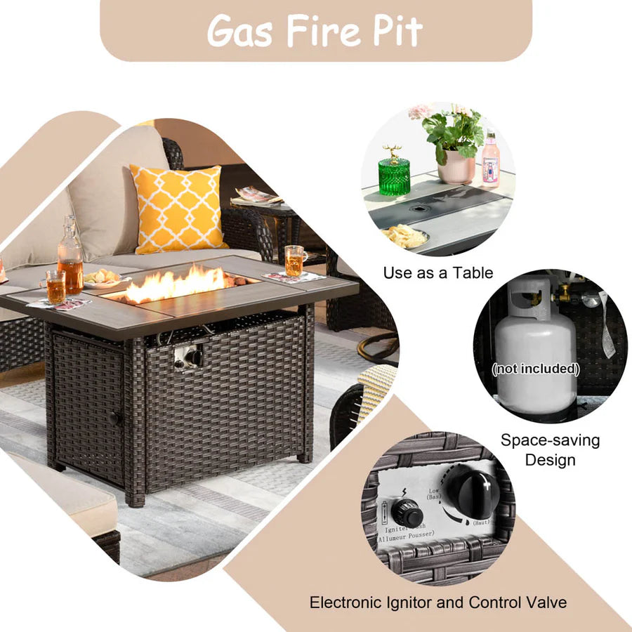 Patio Kenard 6-Piece Conversation Set with 42'' Rectangle Propane Fire Pit Table and Rocking Chairs
