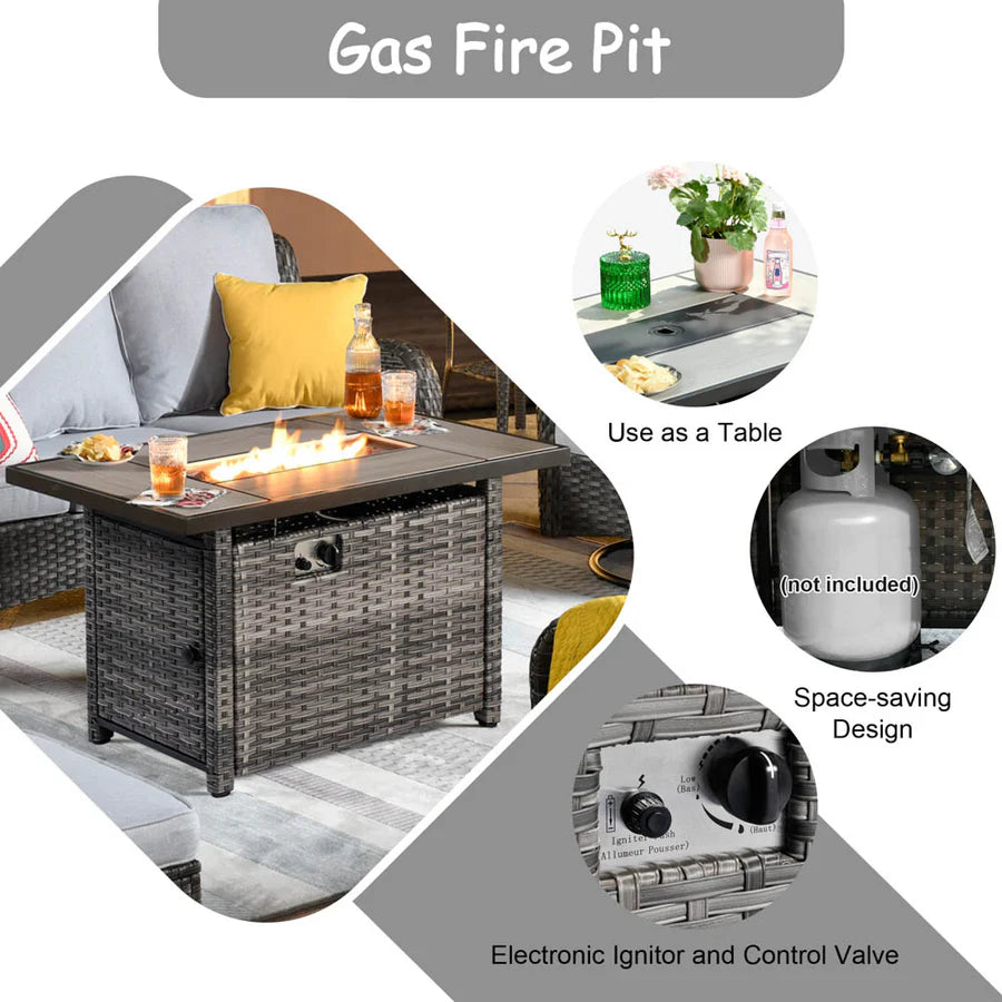 Patio Kenard 6-Piece Conversation Set with 42'' Rectangle Propane Fire Pit Table and Rocking Chairs