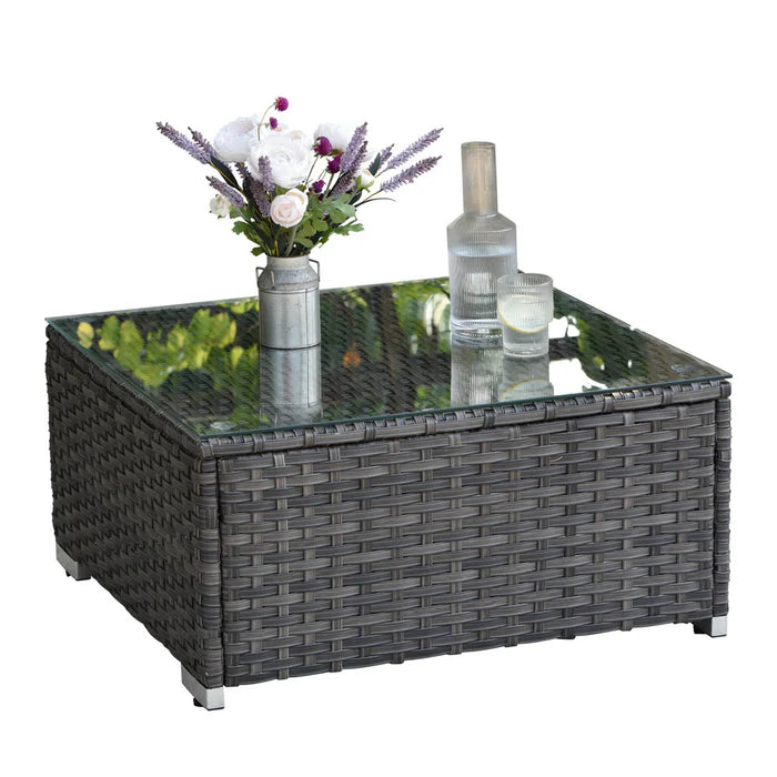 Patio Furniture Set 14-Piece with All Weather Rattan Wicker Sofa and Tempered Glass Table