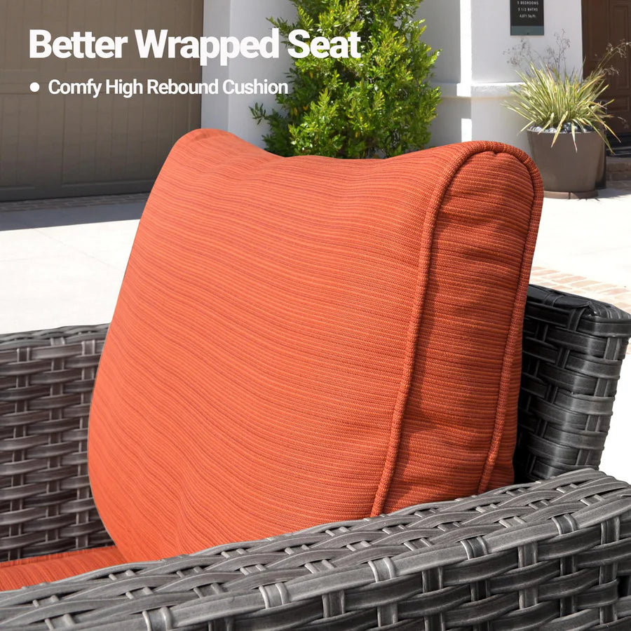 Patio Vultros 6-Piece Set With Swivel Chair Lover seat and 30'' Propane Fire Pit Table