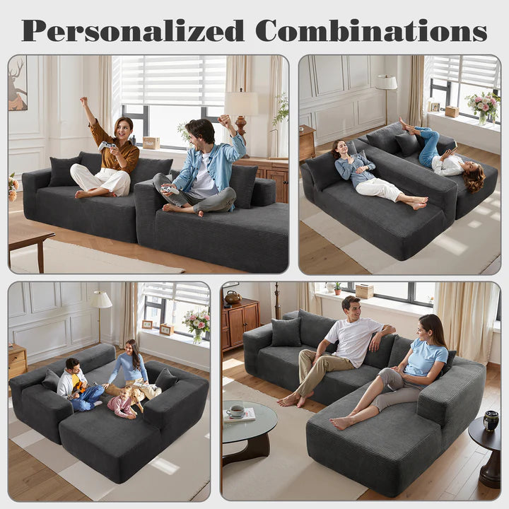 104" L-Shape Modular Couch with Chaise, Plush Corduroy Fabric, No Assembly Required