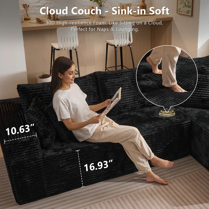 104" L-Shape Modular Couch with Chaise, Plush Corduroy Fabric, No Assembly Required