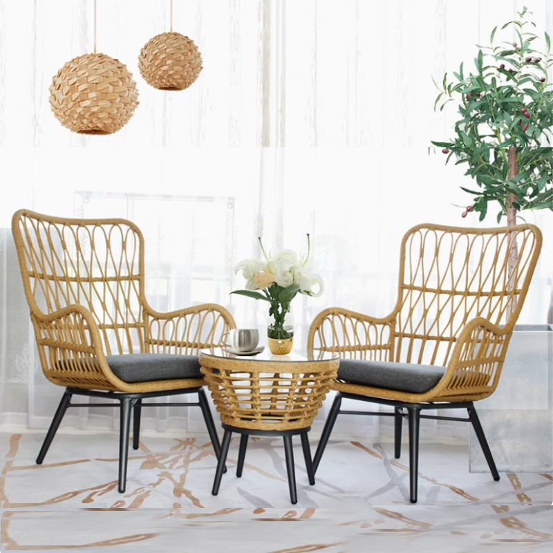 Balcony outdoor leisure rattan chair three piece set table, chair, coffee table footrest combination backrest chair, single rattan sofa lounge chair