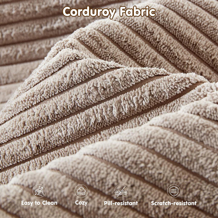 104" L-Shape Modular Couch with Chaise, Plush Corduroy Fabric, No Assembly Required