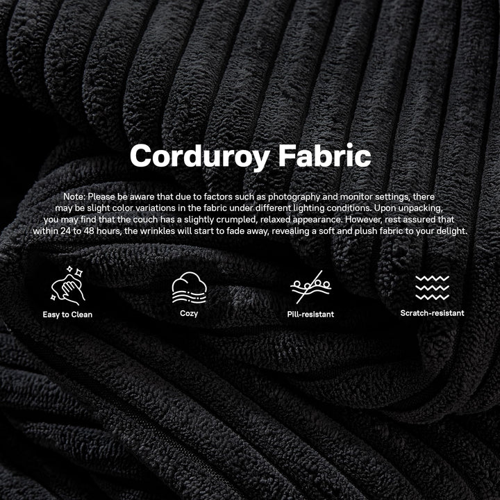 104" L-Shape Modular Couch with Chaise, Plush Corduroy Fabric, No Assembly Required