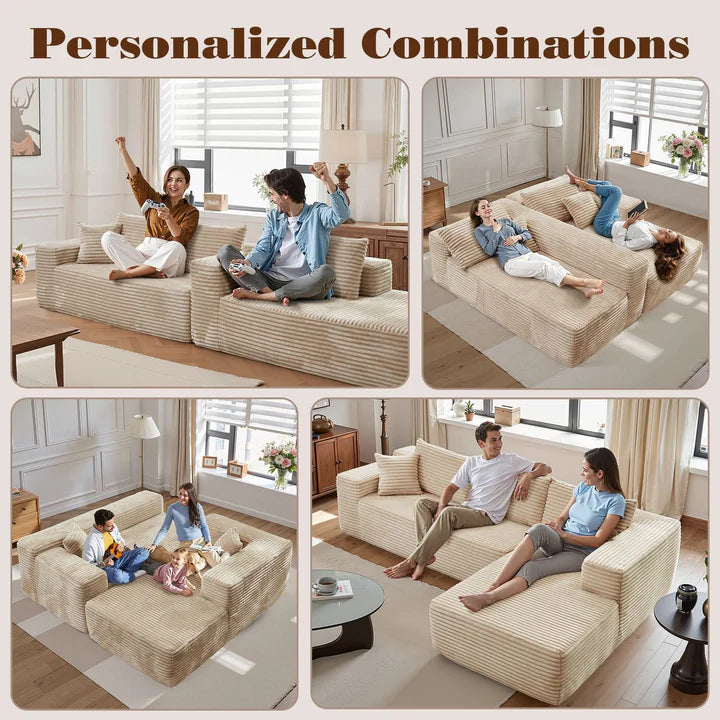 104" L-Shape Modular Couch with Chaise, Plush Corduroy Fabric, No Assembly Required