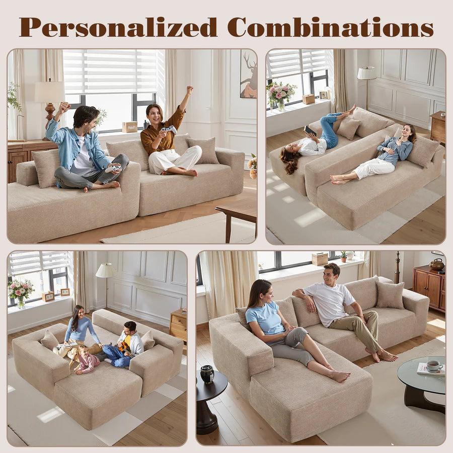 104" L-Shape Modular Couch with Chaise,Corduroy Fabric,No Assembly Required