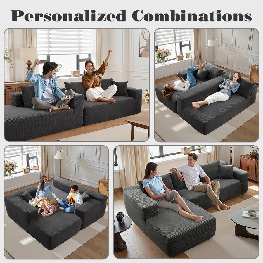 104" L-Shape Modular Couch with Chaise,Corduroy Fabric,No Assembly Required
