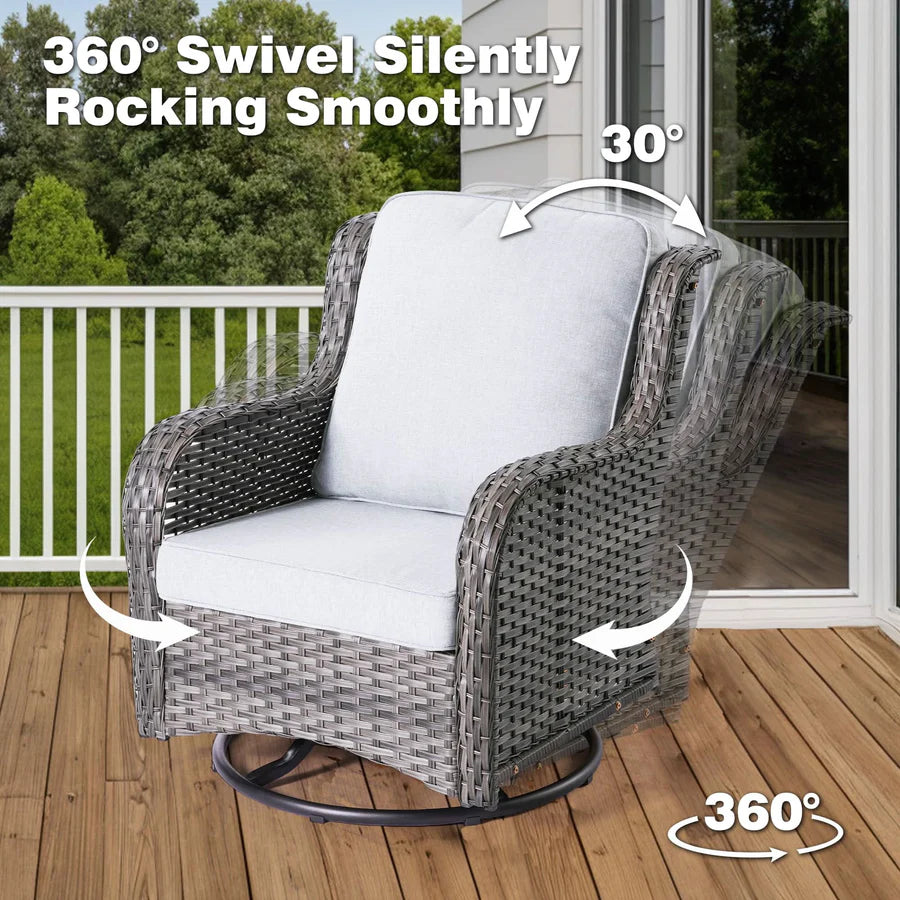 10 Pieces Patio Furniture Set with Fire Pit Table Outdoor Wicker Sofa Loveseat and Swivel Rocking Glider Chairs