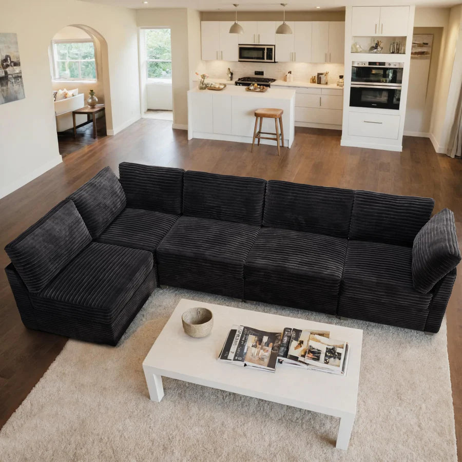 130.7" Modular Sectional Sofa Couch, L-Shaped Minimalist Couches, Modern Deep Seat Cloud Plush Corduroy Sofas Set