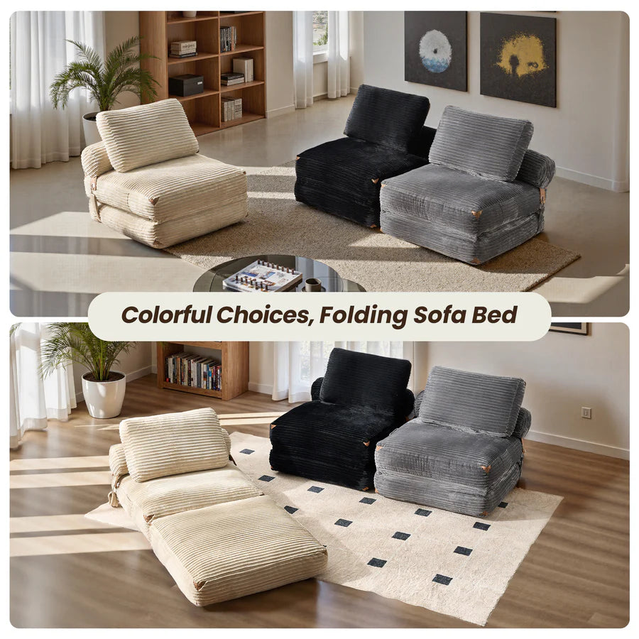 Bean Bag Bed Folding Sofa Bed – Convertible Sleeper Chair with Pillow & Back Support