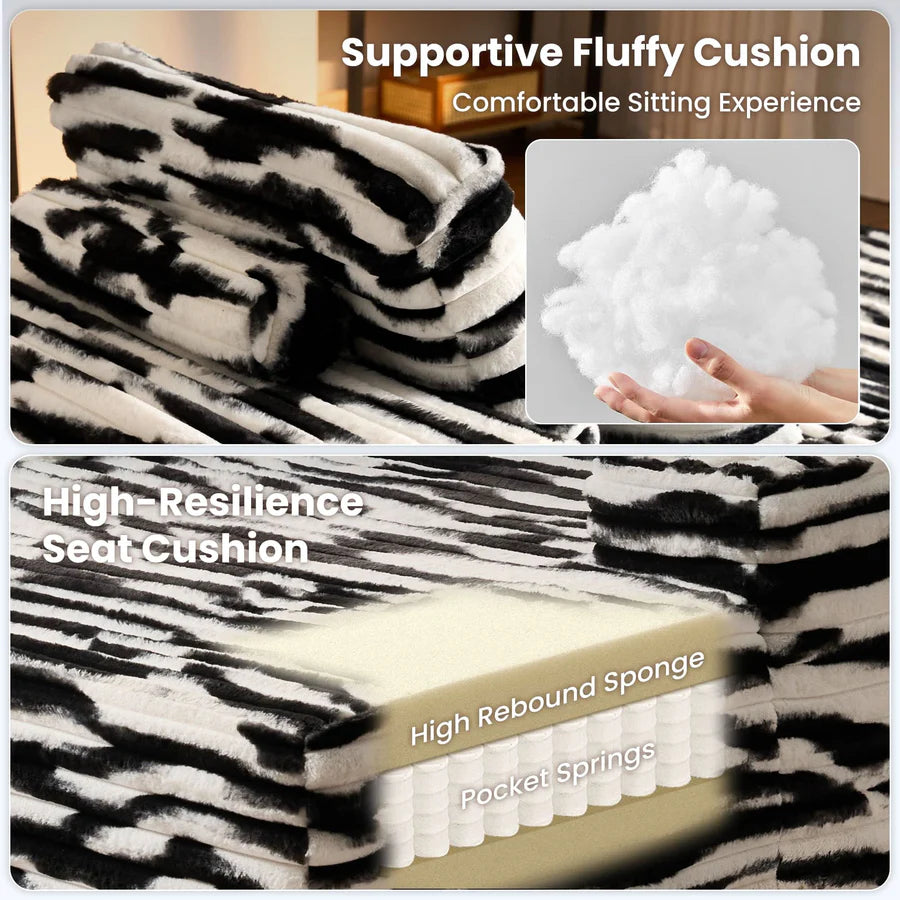 Boneless Chaise Lounge,Luxurious Faux Fur, No Assembly Required