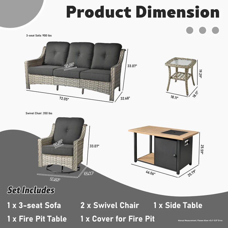 Conversation Set 5-Piece PAD Series include Rocking Chair & 47"Fire Pit Table