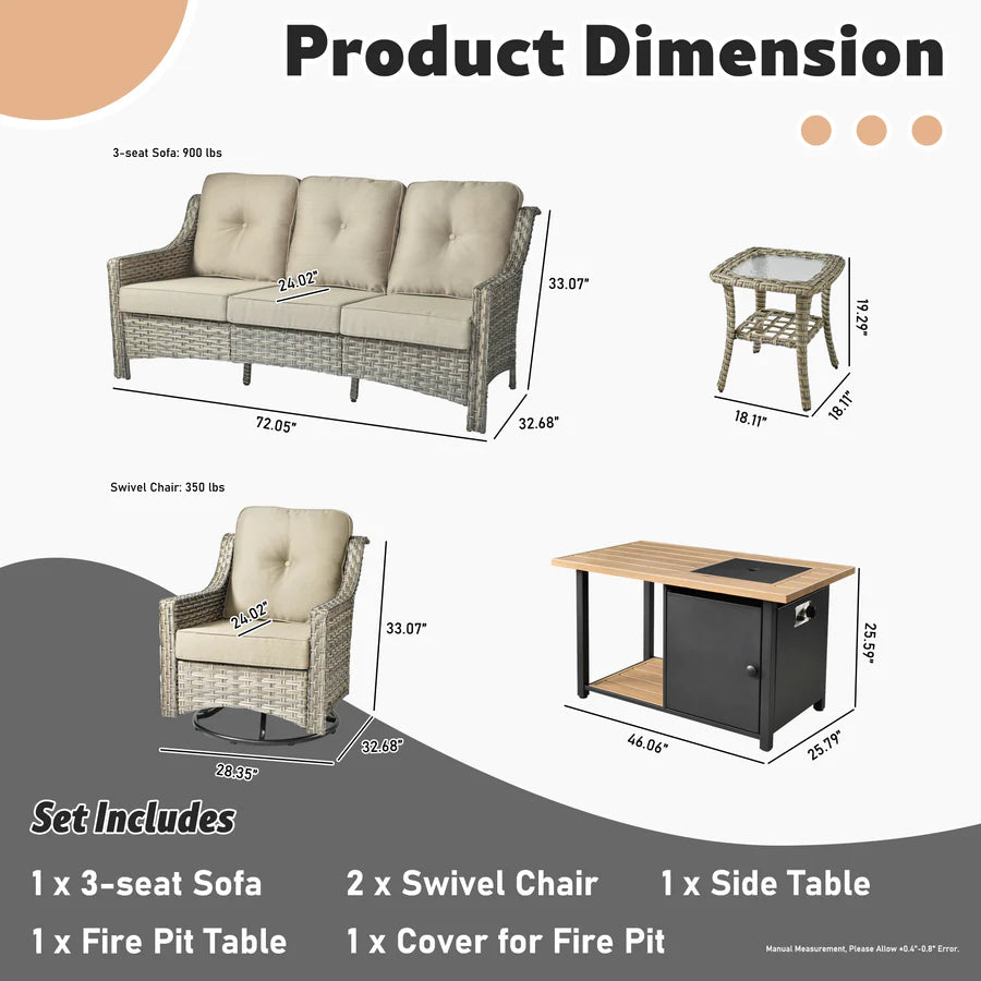 Conversation Set 5-Piece PAD Series include Rocking Chair & 47"Fire Pit Table