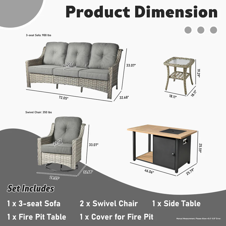 Conversation Set 5-Piece PAD Series include Rocking Chair & 47"Fire Pit Table
