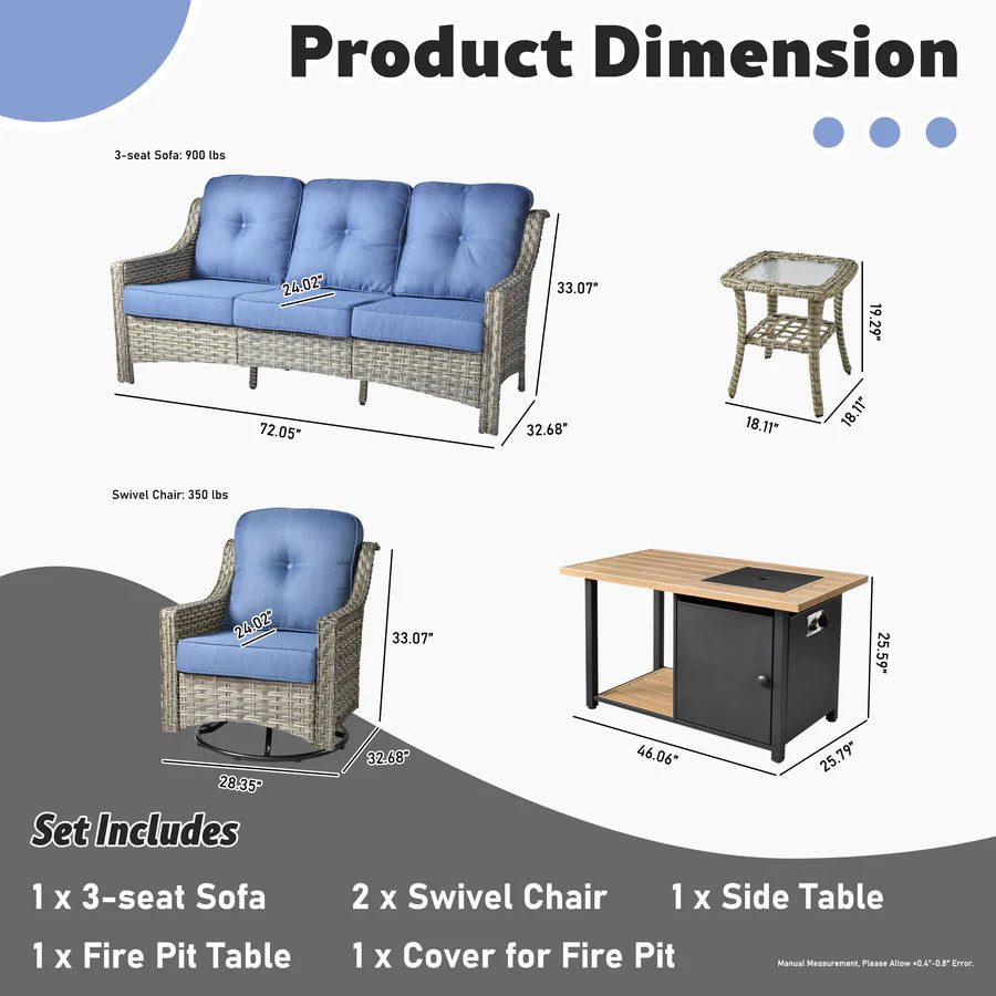 Conversation Set 5-Piece PAD Series include Rocking Chair & 47"Fire Pit Table