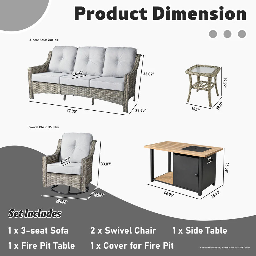 Conversation Set 5-Piece PAD Series include Rocking Chair & 47"Fire Pit Table