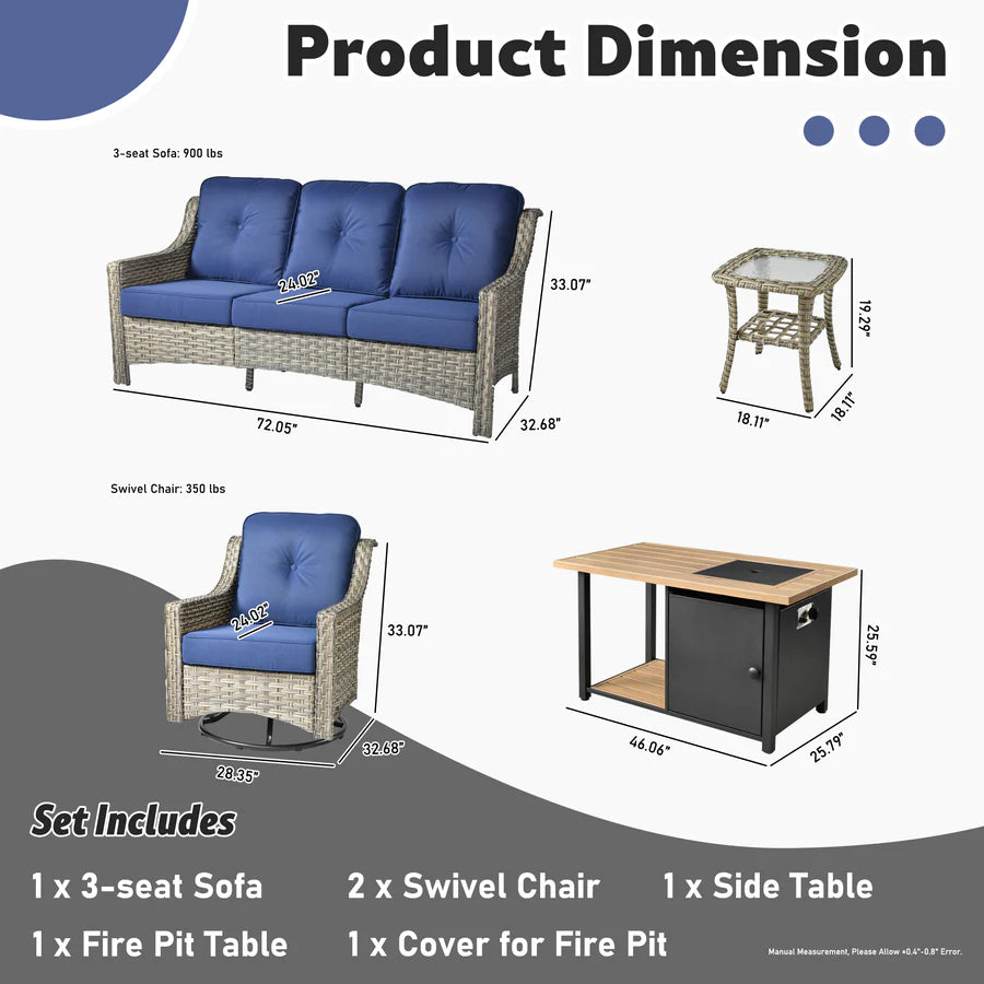 Conversation Set 5-Piece PAD Series include Rocking Chair & 47"Fire Pit Table
