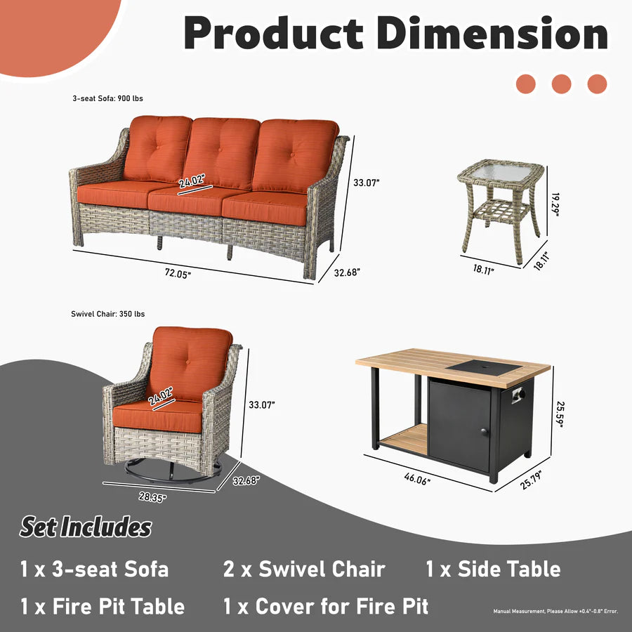 Conversation Set 5-Piece PAD Series include Rocking Chair & 47"Fire Pit Table