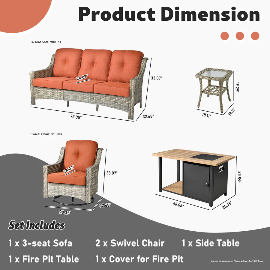 Conversation Set 5-Piece PAD Series include Rocking Chair & 47"Fire Pit Table