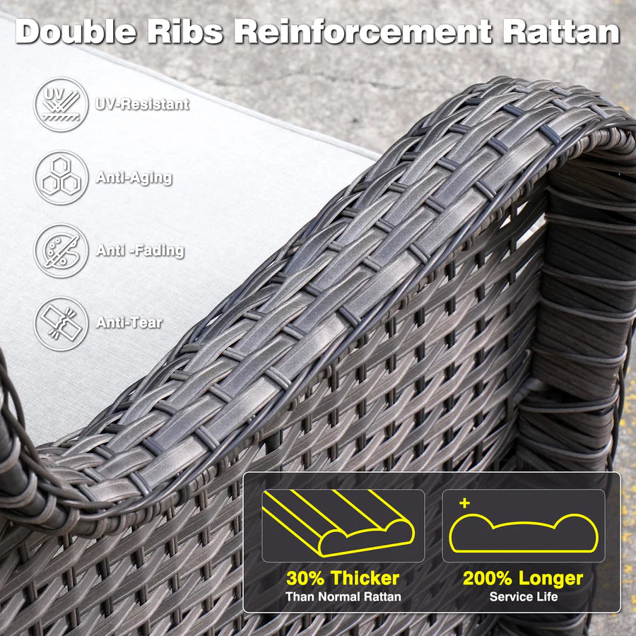 Outdoor Couch 3-Piece with Ottoman Kenard Curved Handrest