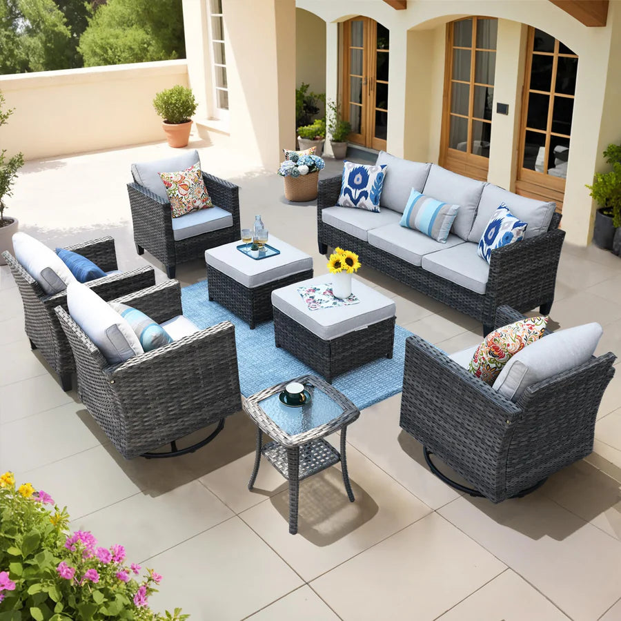 Patio Conversation Set 8-Piece with Swivel Rocking Chairs and Table