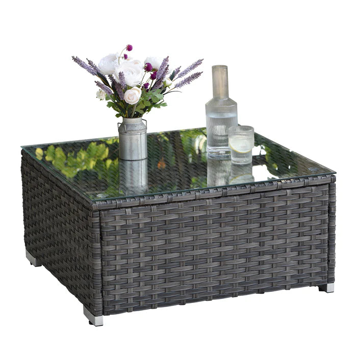Patio Furniture Set 14-Piece with All Weather Rattan Wicker Sofa and Tempered Glass Table