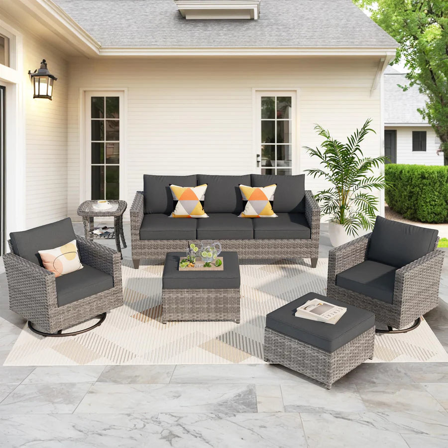 Patio Furniture Set 6-Piece with Swivel Rocking Chairs and Table