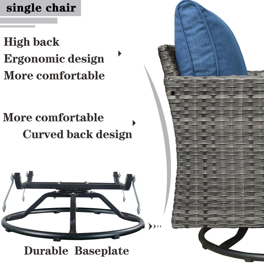 Patio Vultros 7-Piece Set with 2 Rocking chairs and 30'' Propane Fire Pit Table