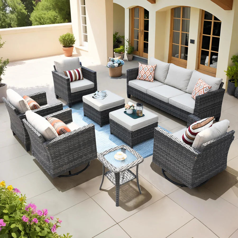 Patio Conversation Set 8-Piece with Swivel Rocking Chairs and Table