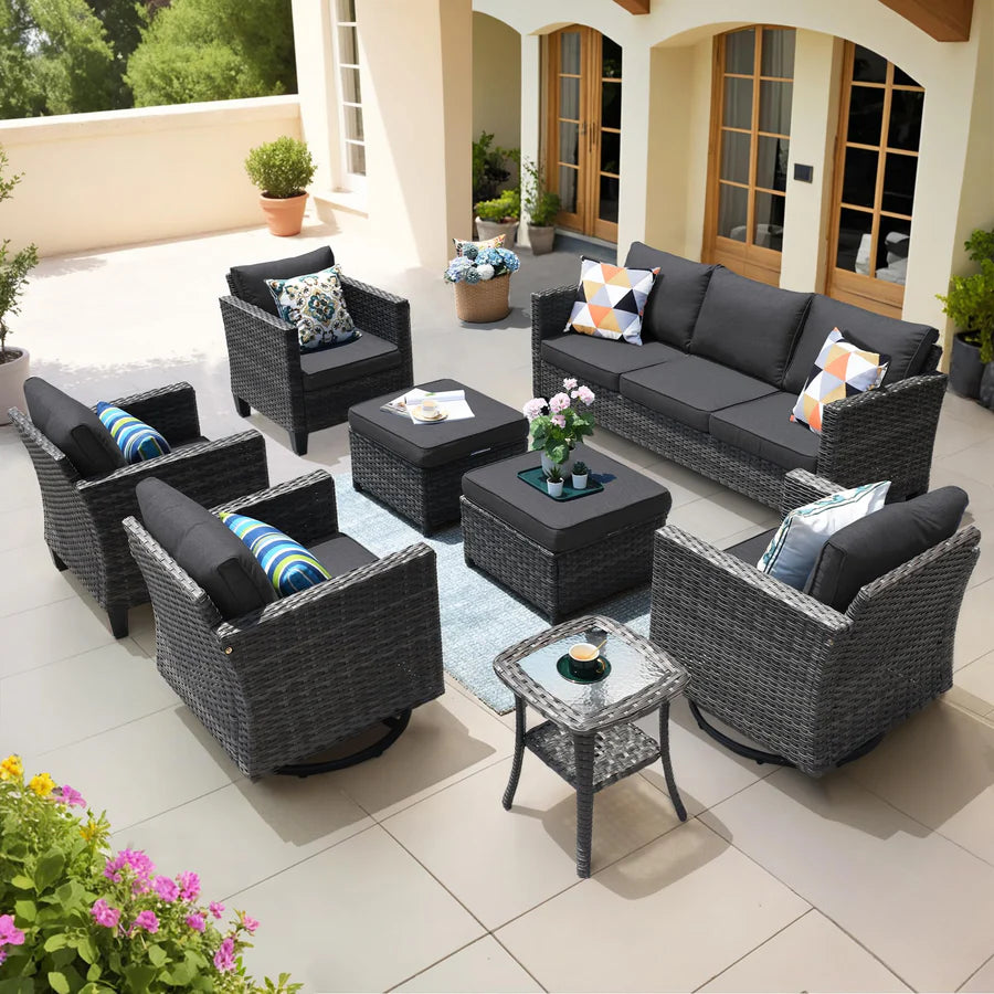 Patio Conversation Set 8-Piece with Swivel Rocking Chairs and Table