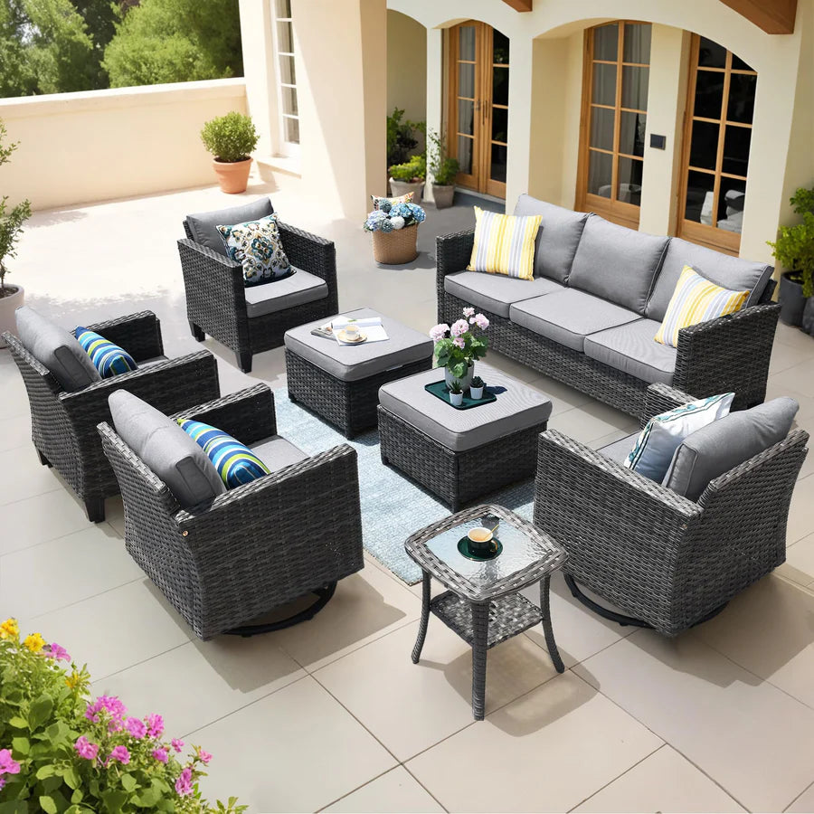 Patio Conversation Set 8-Piece with Swivel Rocking Chairs and Table