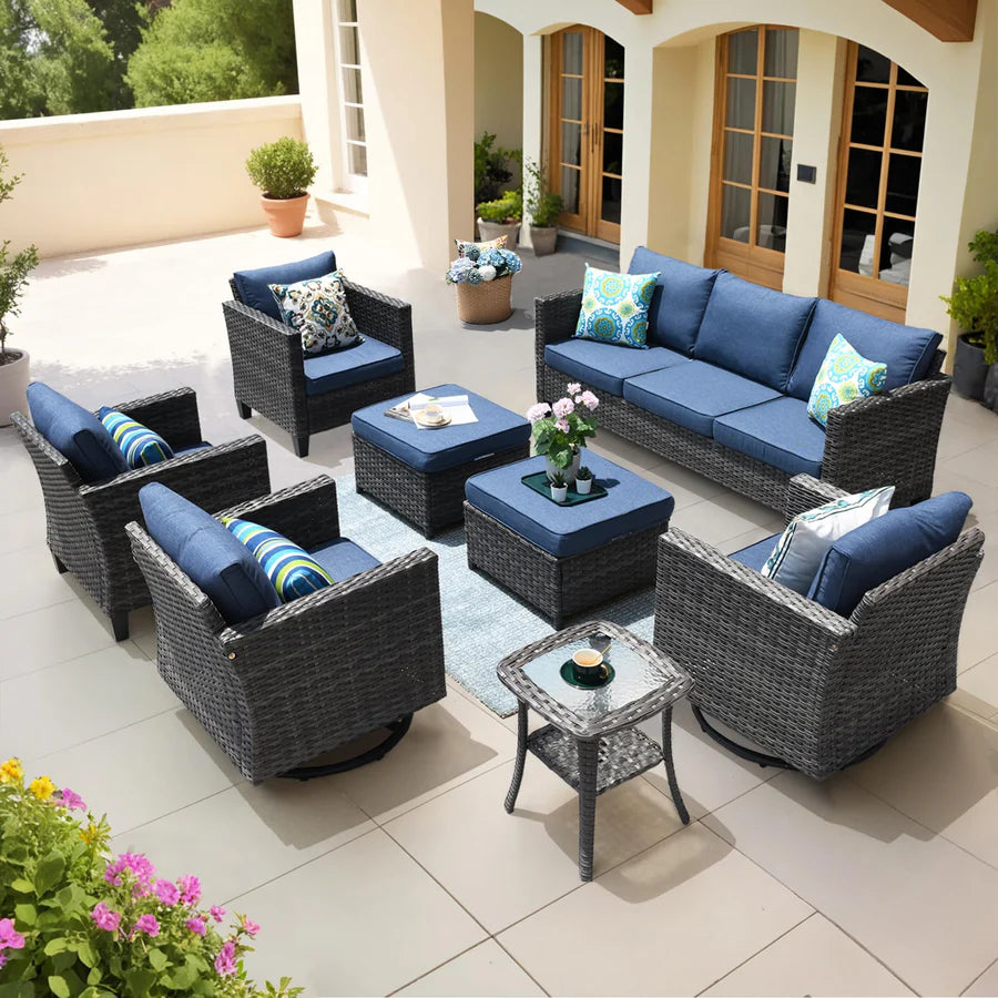 Patio Conversation Set 8-Piece with Swivel Rocking Chairs and Table