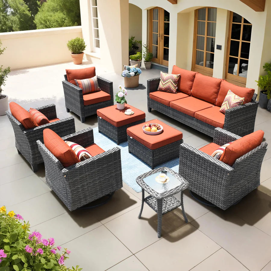Patio Conversation Set 8-Piece with Swivel Rocking Chairs and Table