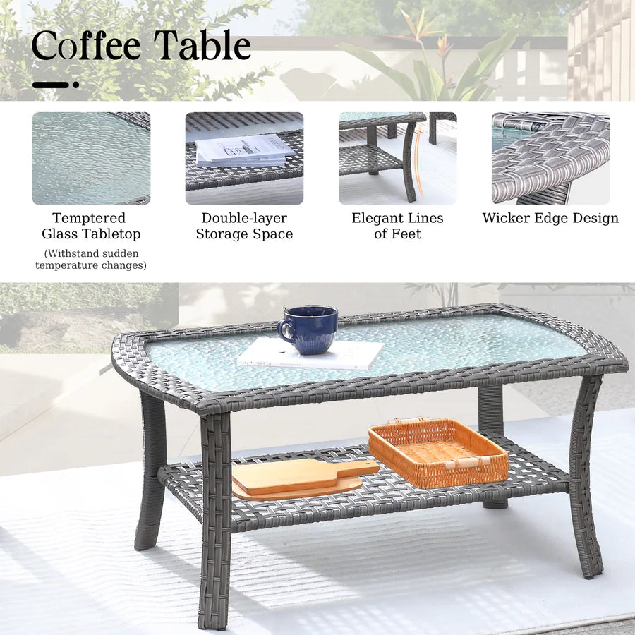 Patio Furniture Set New August 4 Piece High Back All Weather PE Wicker