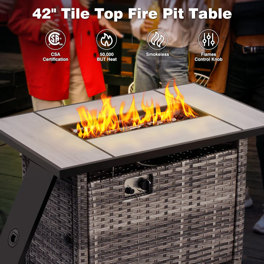 Patio Kenard 5-Piece Conversation Set with 42'' Fire Pit Table and Loveseat