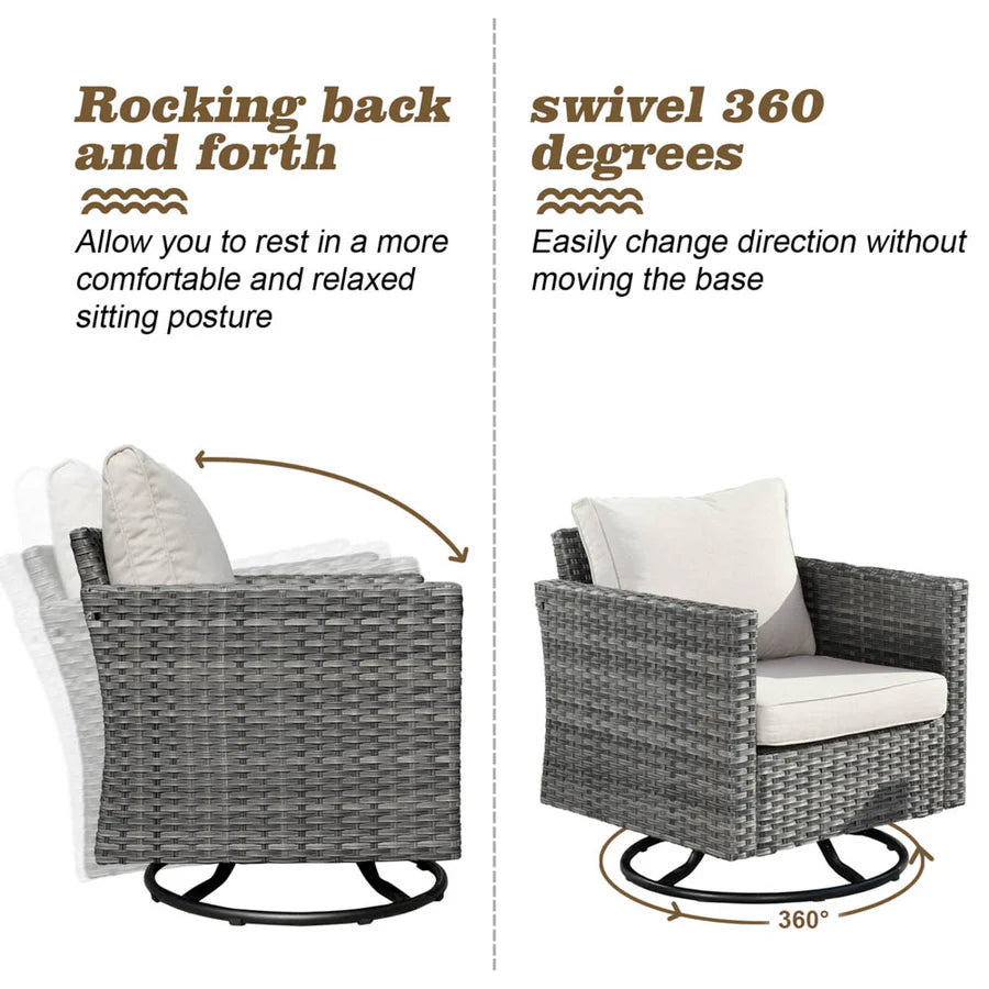 Patio Vultros 8-Piece Set With Swivel Chair and Rectangle 42'' Propane Fire Pit Table