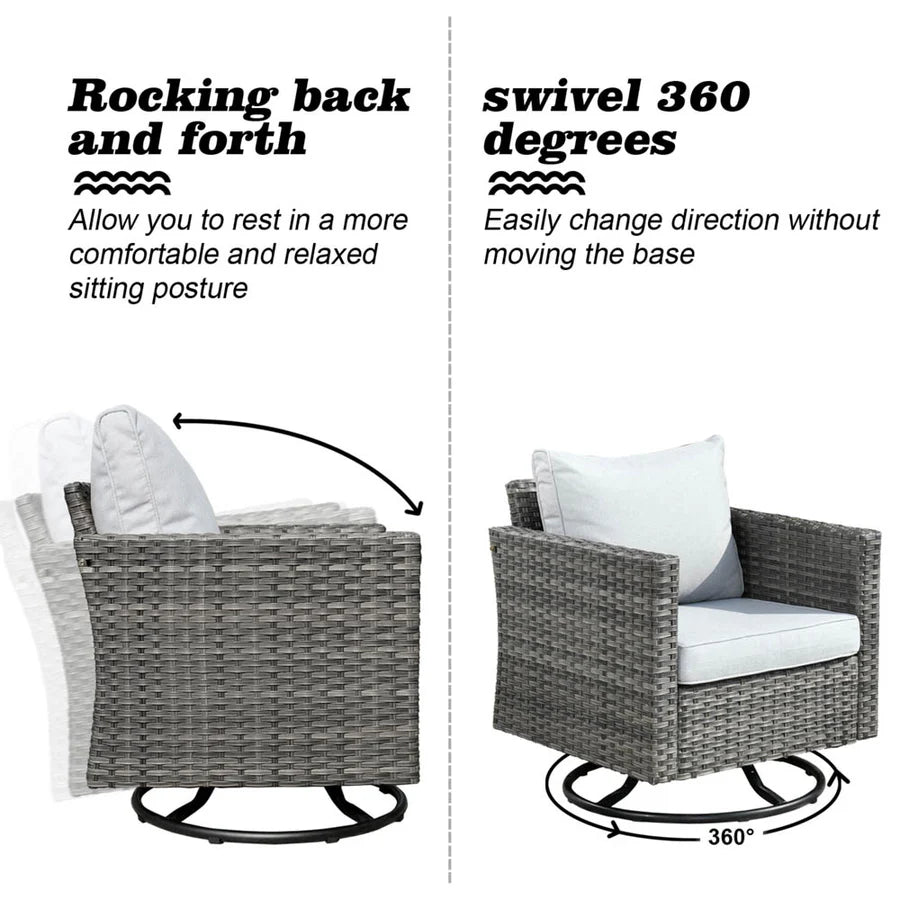 Patio Vultros 8-Piece Set With Swivel Chair and Rectangle 42'' Propane Fire Pit Table