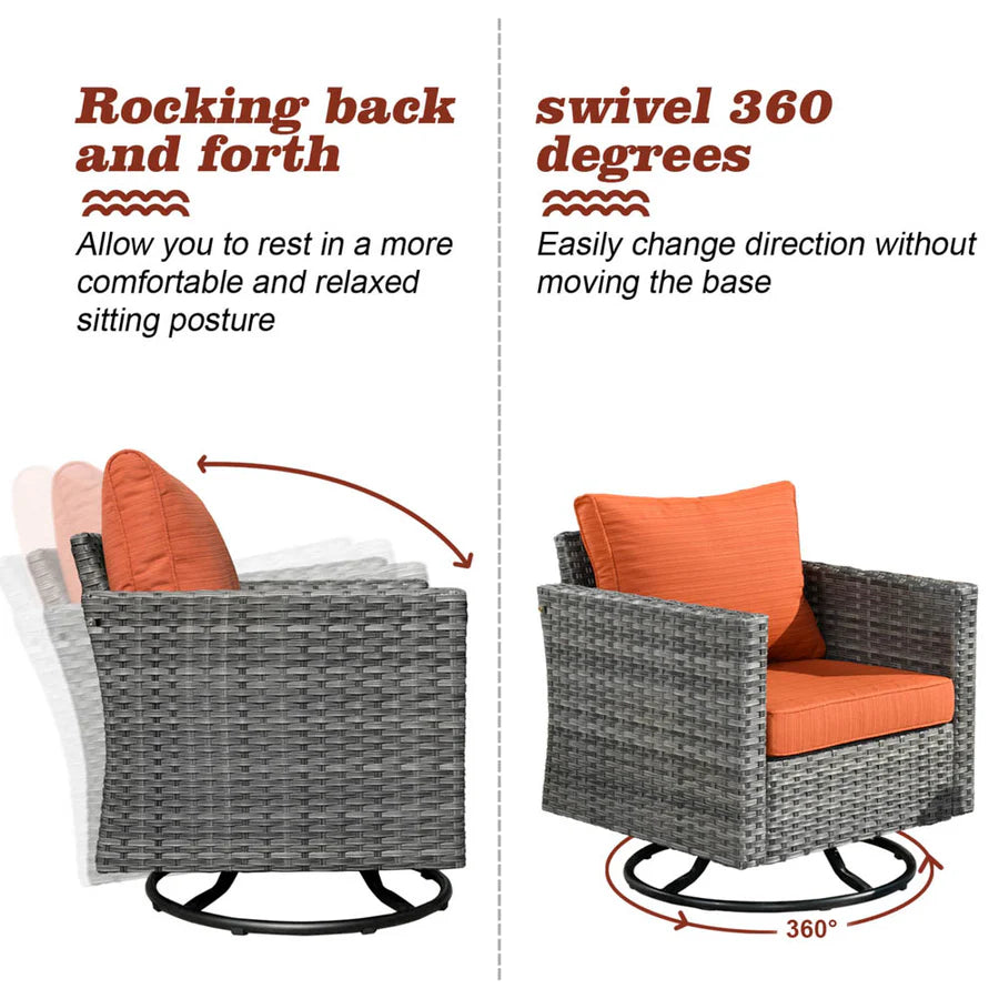 Patio Vultros 8-Piece Set With Swivel Chair and Rectangle 42'' Propane Fire Pit Table
