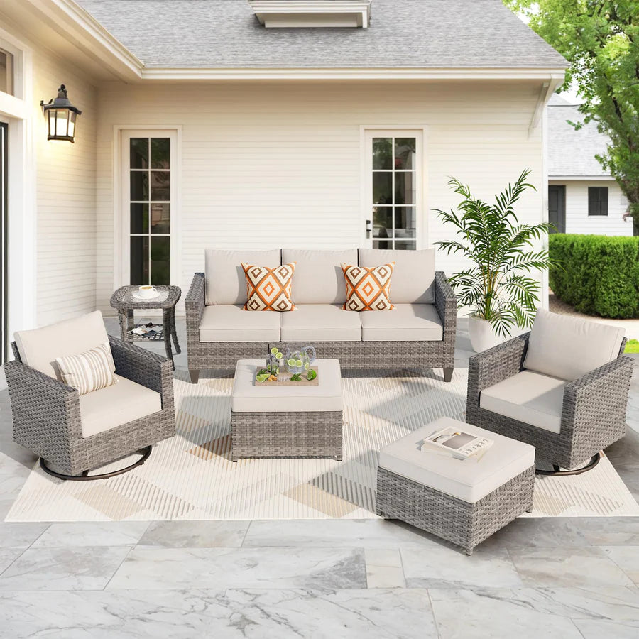Patio Furniture Set 6-Piece with Swivel Rocking Chairs and Table