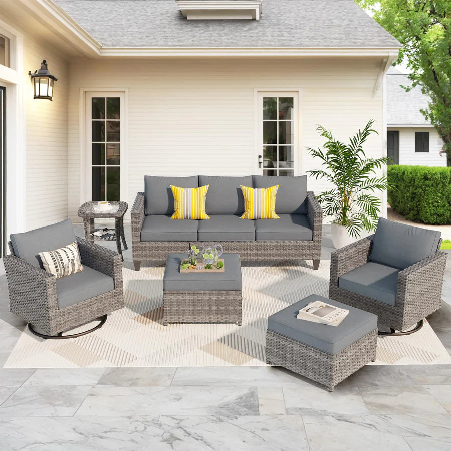 Patio Furniture Set 6-Piece with Swivel Rocking Chairs and Table