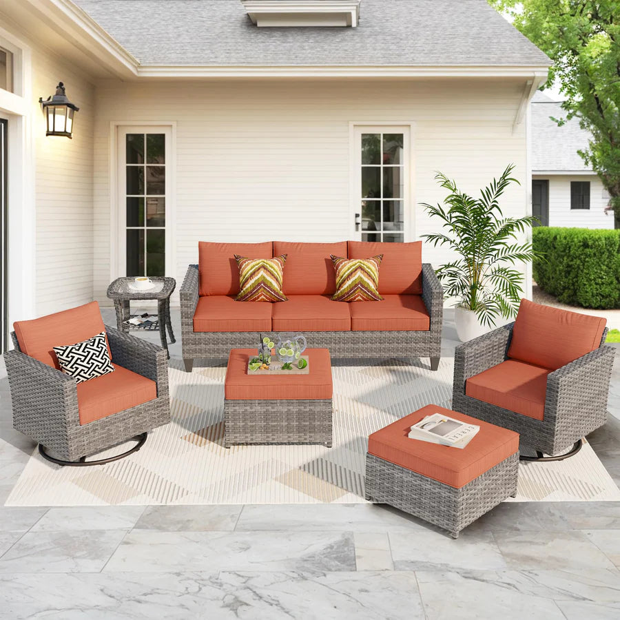 Patio Furniture Set 6-Piece with Swivel Rocking Chairs and Table