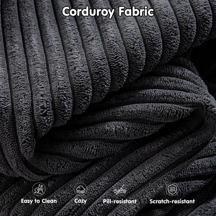 104" L-Shape Modular Couch with Chaise, Plush Corduroy Fabric, No Assembly Required