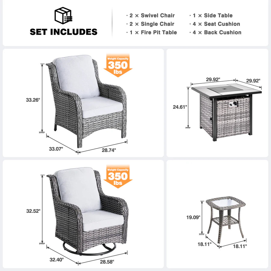 Outdoor Furniture 6-Piece with 30'' Fire Pit Table and Kenard 2 Rocking Chairs
