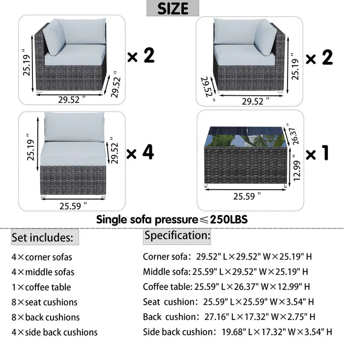 Outdoor Sectional Furniture 9-Piece with Cushions and Table