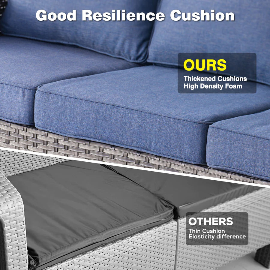 Patio Furniture Set 7-Piece With Cushions Kenard Curved Handrest