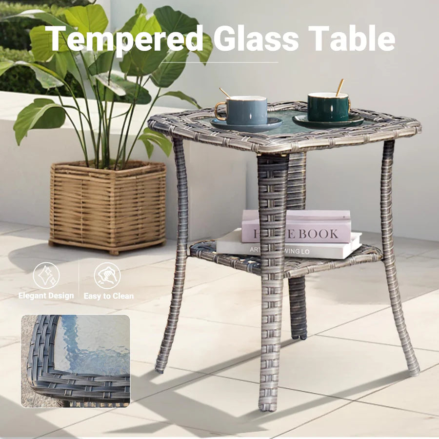 Patio Furniture 3-Piece Set with Swivel Chairs and Table Square Shape Armrest
