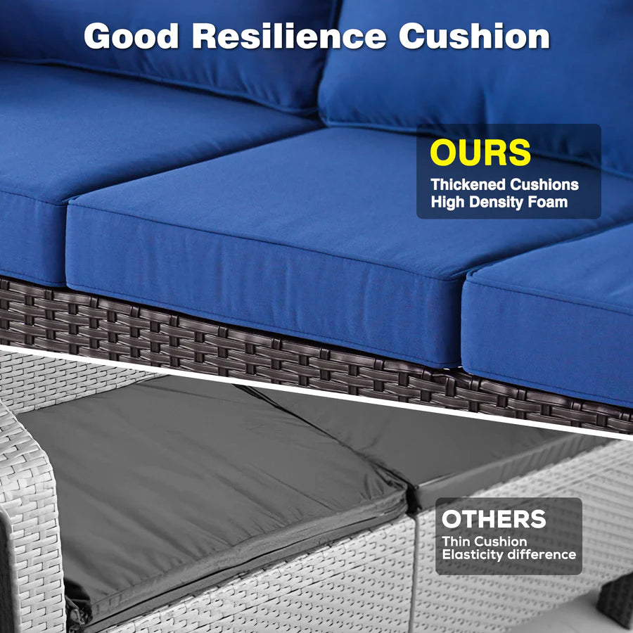 Patio Furniture Set 7-Piece With Cushions Kenard Curved Handrest